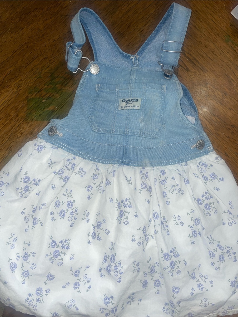 OshKosh B'gosh Light Blue Denim & White Floral Girl's Overall Dress